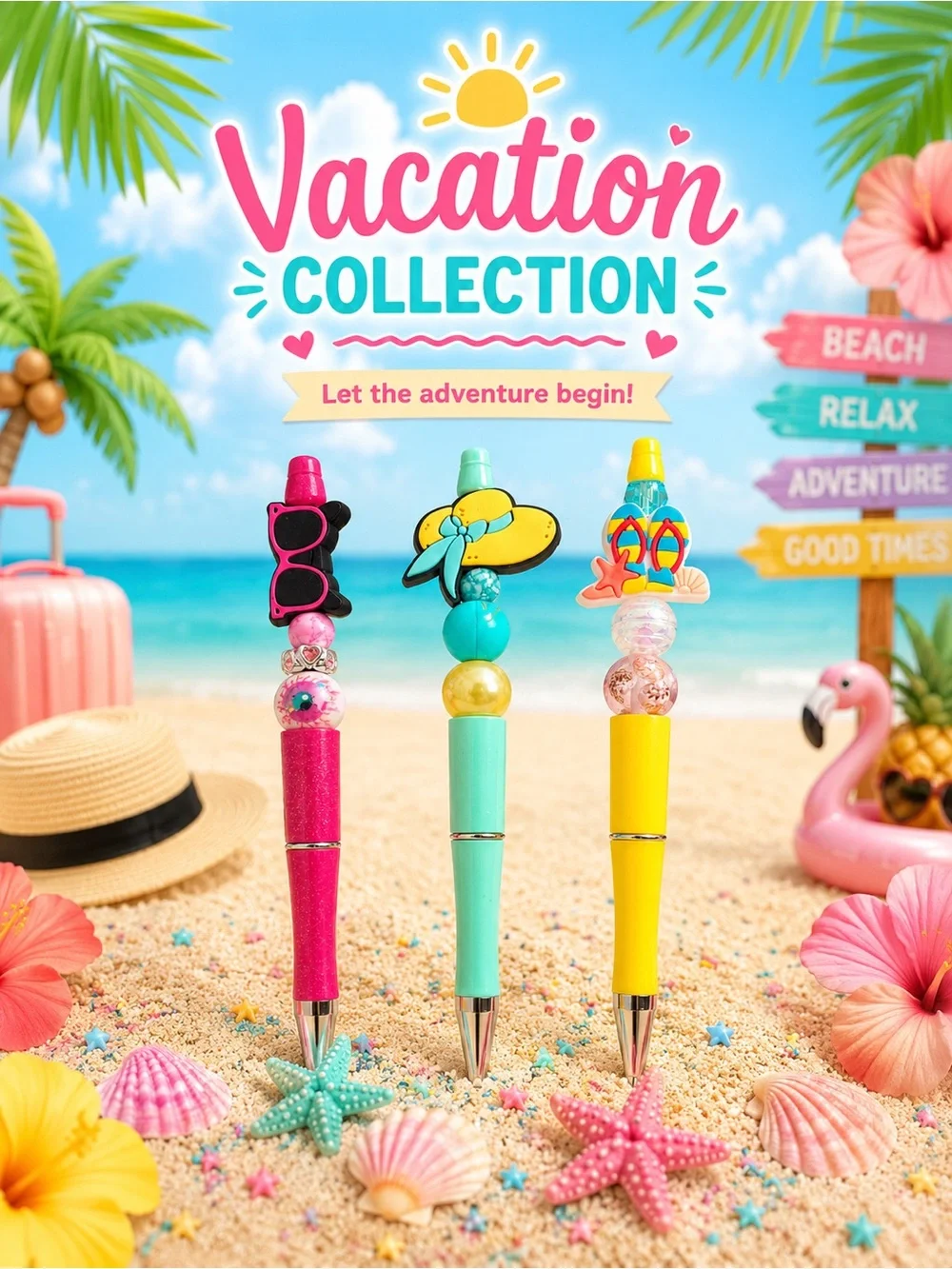 Handmade Vacation Collection Decorative Beach Pens - Multicolor